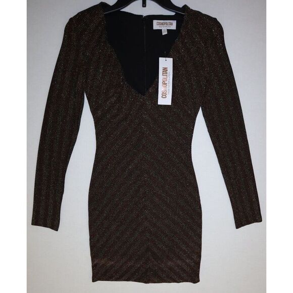 Cosmopolitan Dress The Population Sz XS Copper Gold Maya Metallic Mini Dress - Picture 8 of 9